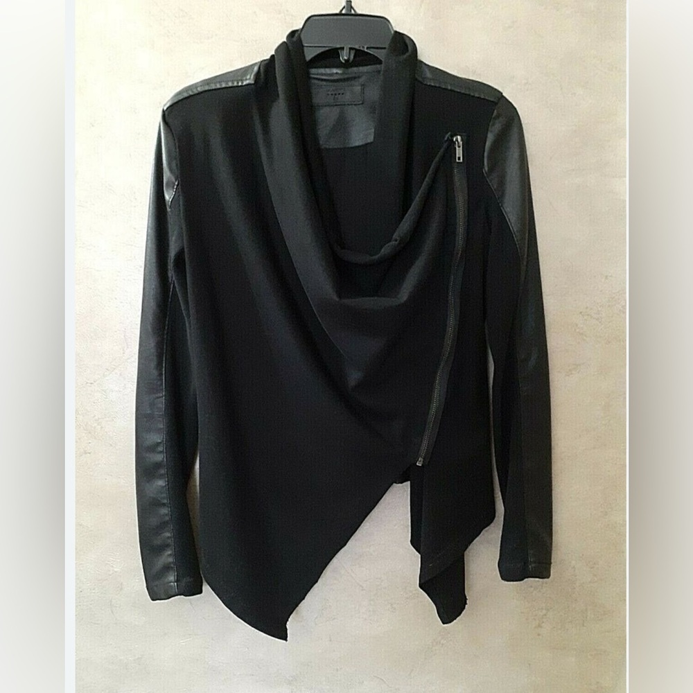 BlankNYC Asymmetrical Zipper Draped Black Moto Jacket Vegan Leather, size M